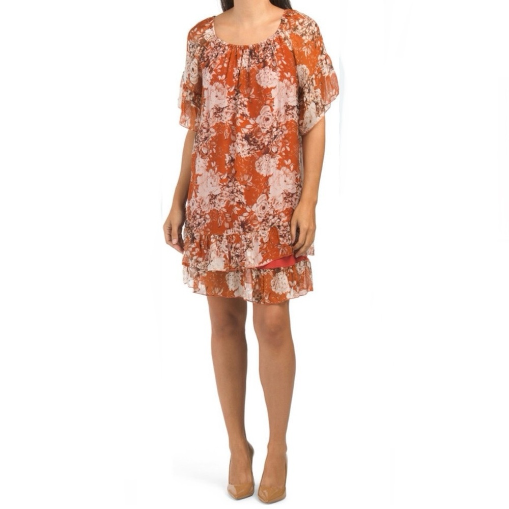 Elena Baldi Silk Blend Ruffle Hem Dress